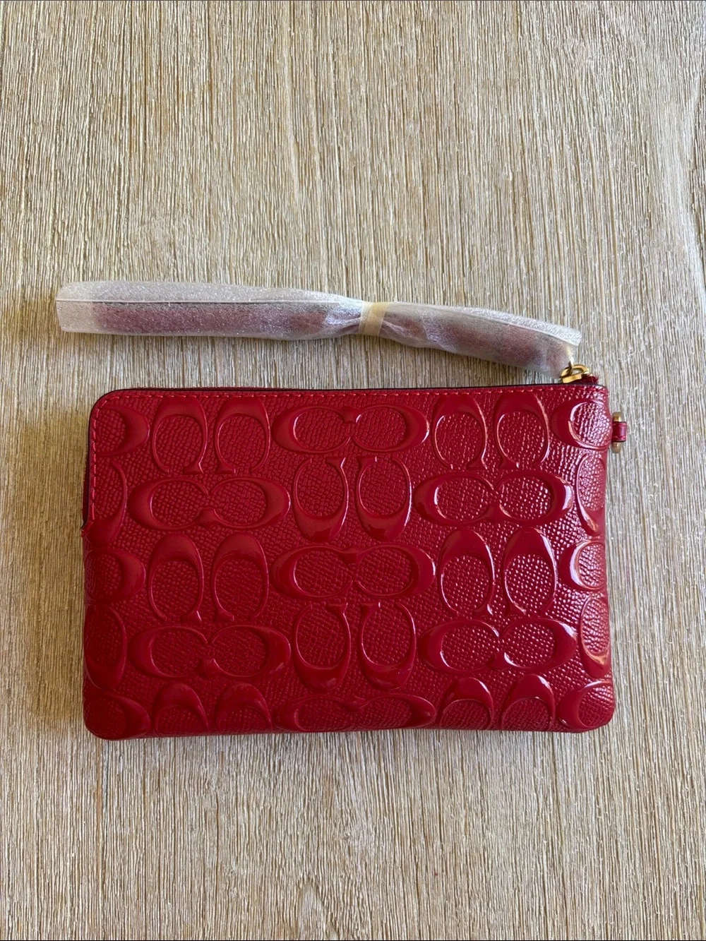 Coach Embossed Red Patent Leather Wristlet with 2 Charms NWOT